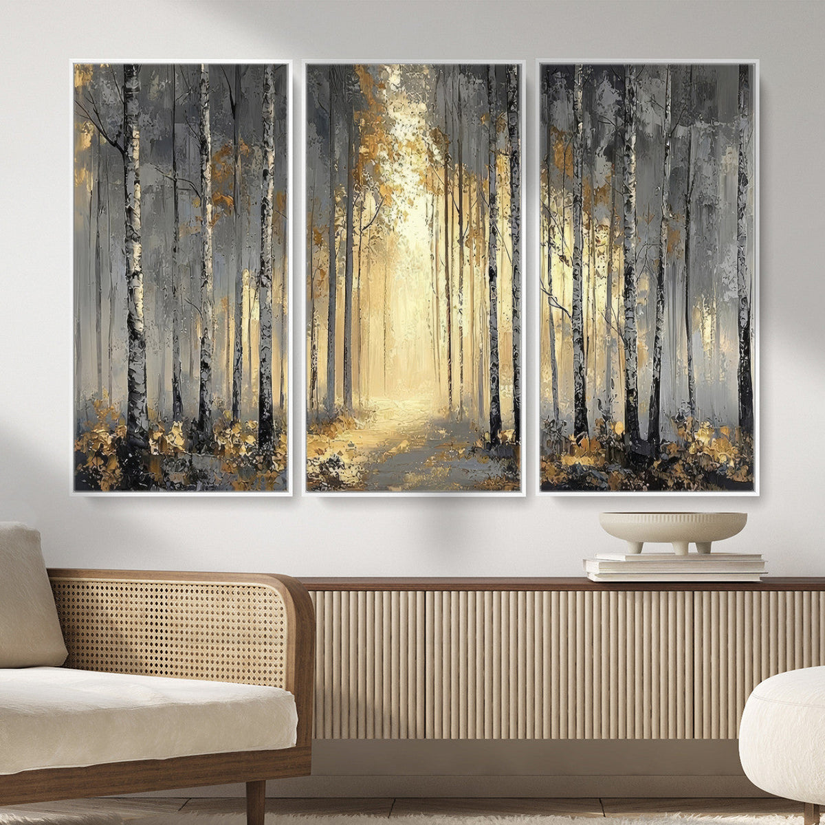 Abstract Birch Forest Wall Art Canvas Print – Modern Neutral