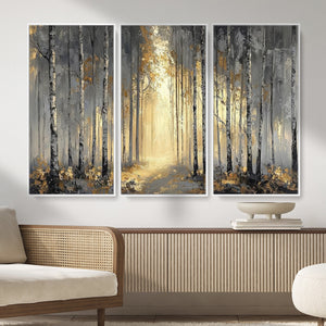 Abstract Birch Forest Wall Art Canvas Print – Modern Neutral