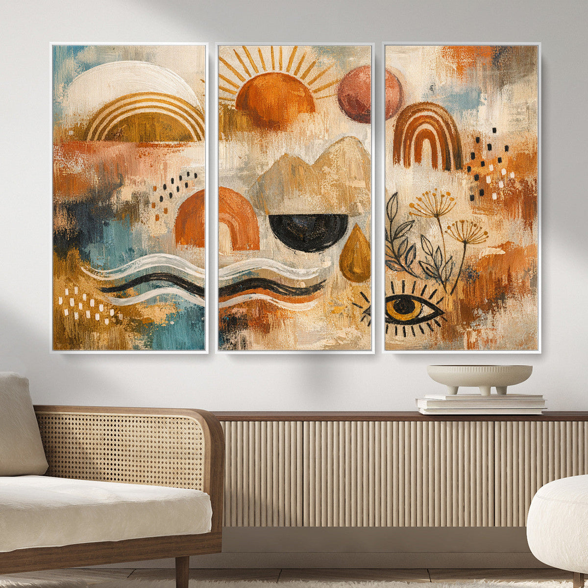 Geometric Boho Abstract Wall Art Canvas Print, Orange Blue