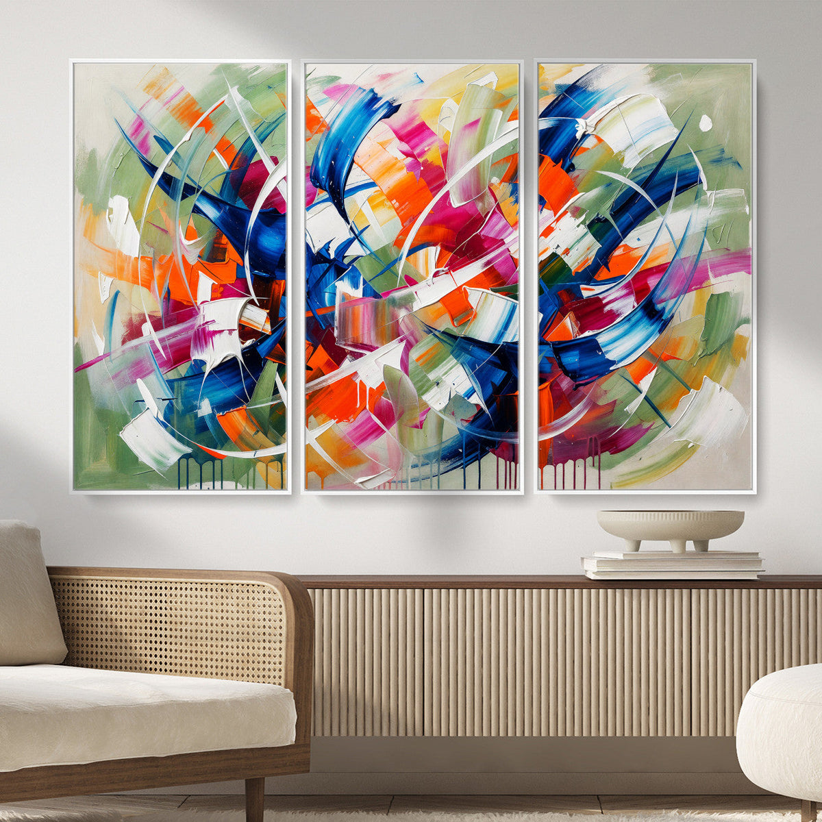 Geometric Abstract Wall Art Canvas Print, Orange Blue