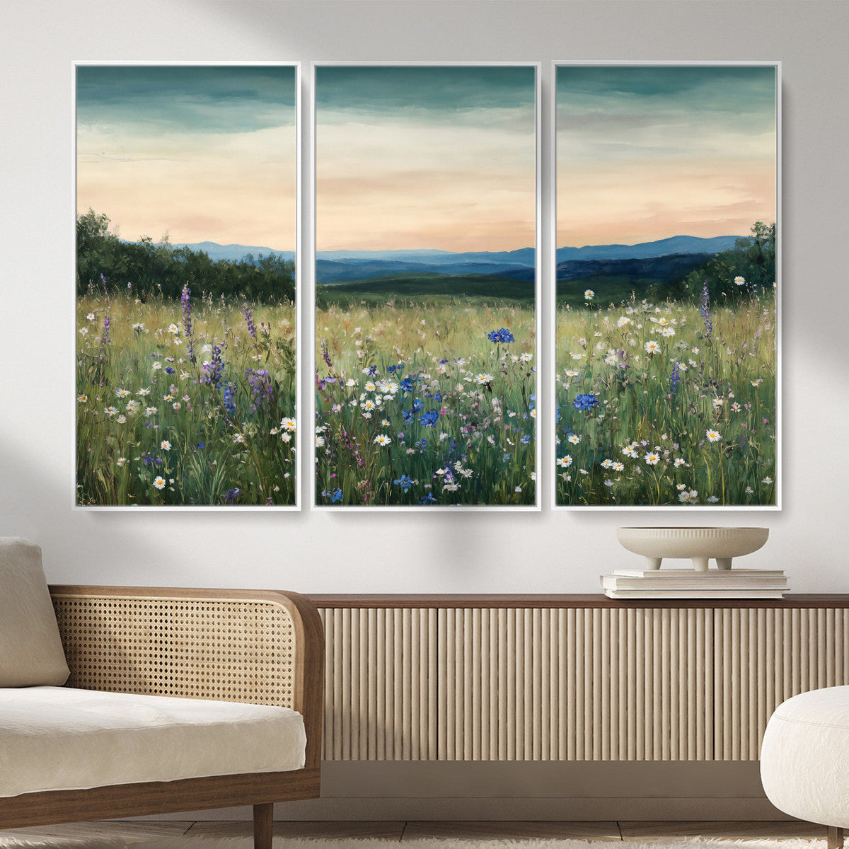 Wildflower Meadow Oil Painting Canvas — Daisy Lavender