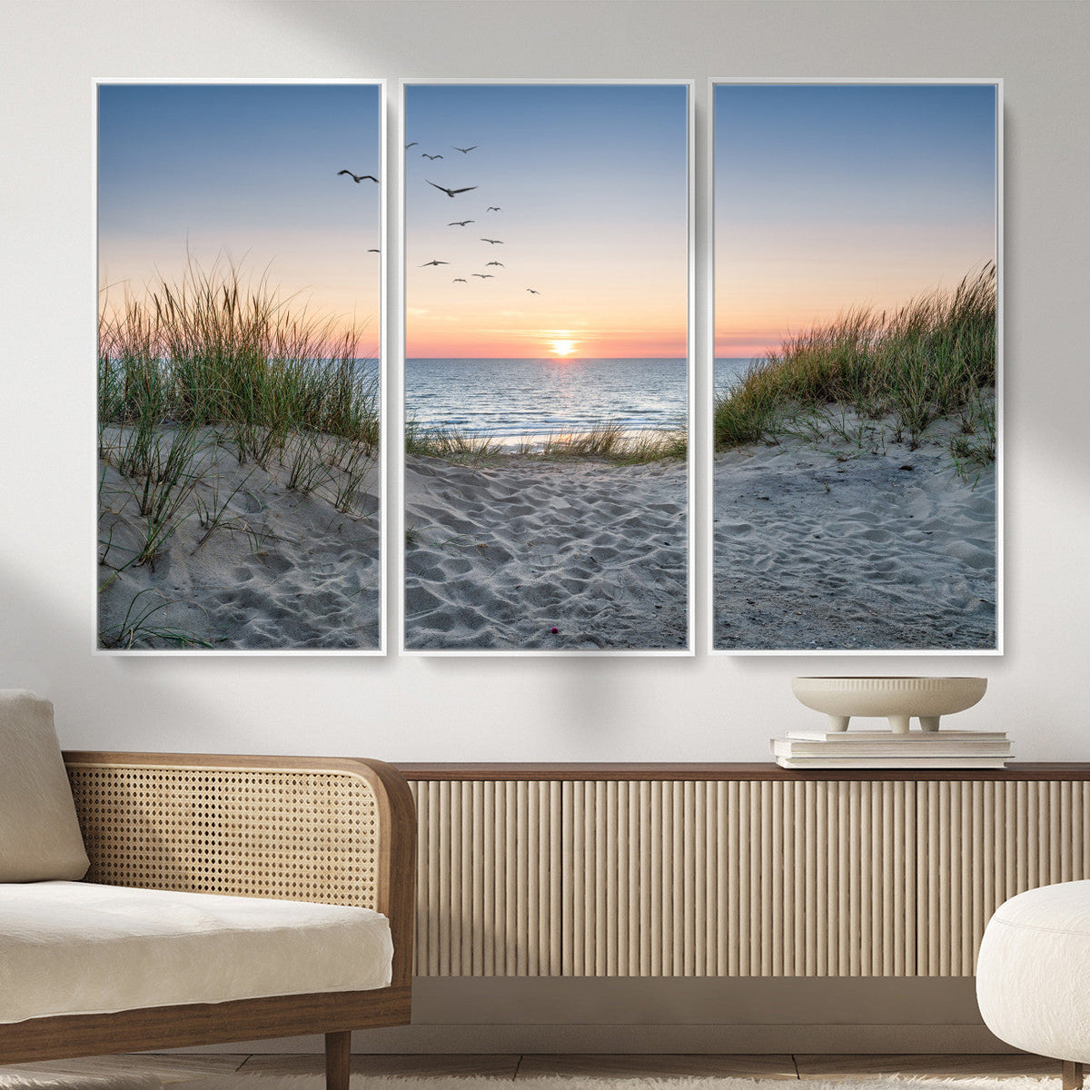 Sandy Dune Path Sunset Canvas Wall Art — Seagulls Beach