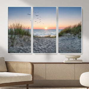 Sandy Dune Path Sunset Canvas Wall Art — Seagulls Beach