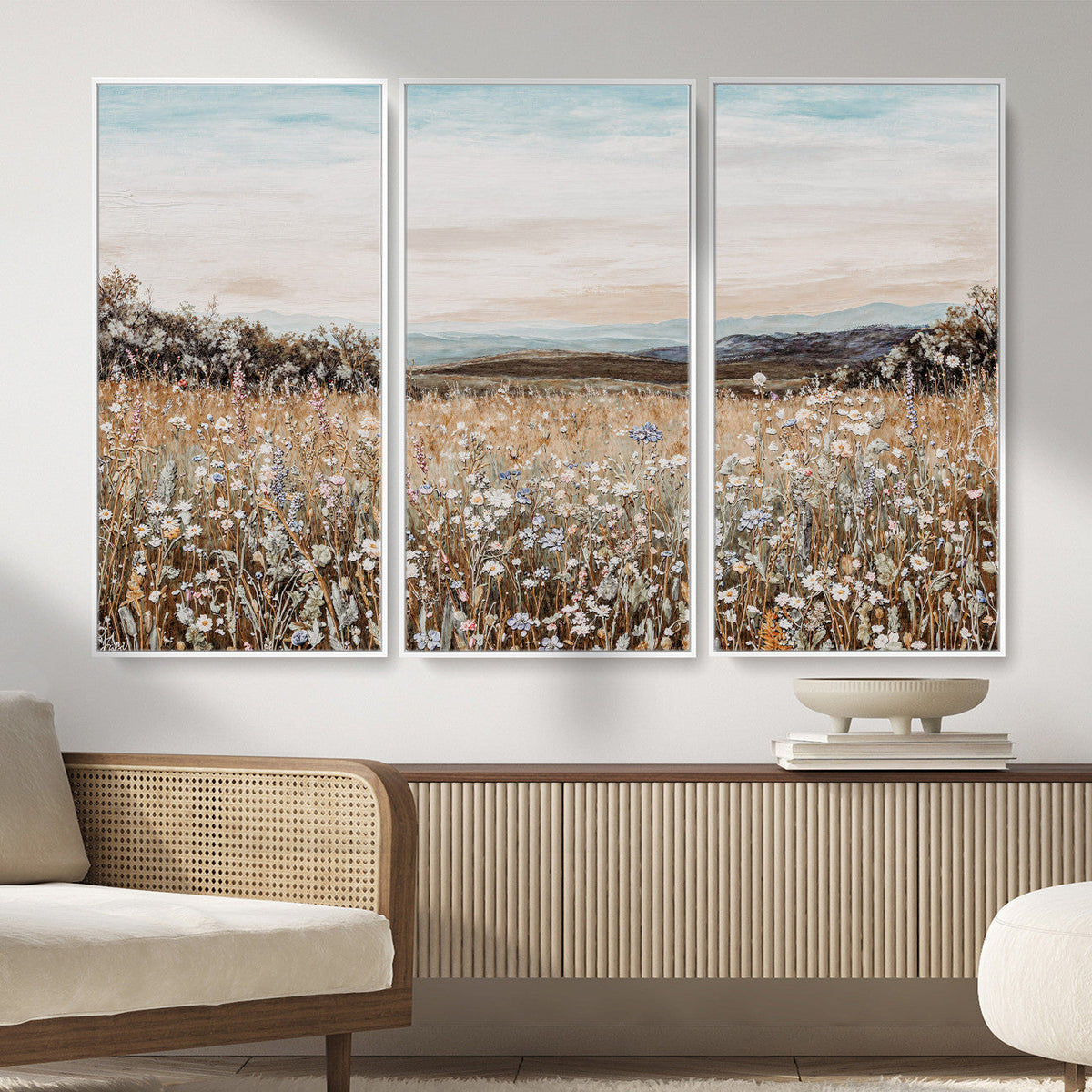 Neutral Wildflower Field Canvas Wall Art — Beige Earth Tone