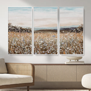 Neutral Wildflower Field Canvas Wall Art — Beige Earth Tone