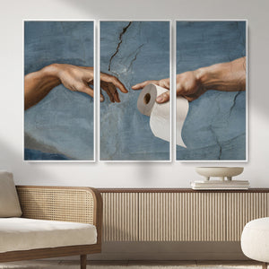 Funny Bathroom Canvas Wall Art, Michelangelo Creation of