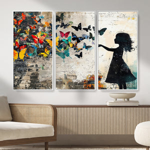 Banksy Butterfly Girl Wall Art Canvas Print, Framed Street