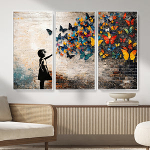 Banksy Graffiti Butterfly Girl Wall Art Canvas Print, Framed