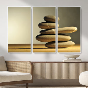 Zen Stone Wall Art Canvas Print, Balanced Rock Stack Framed