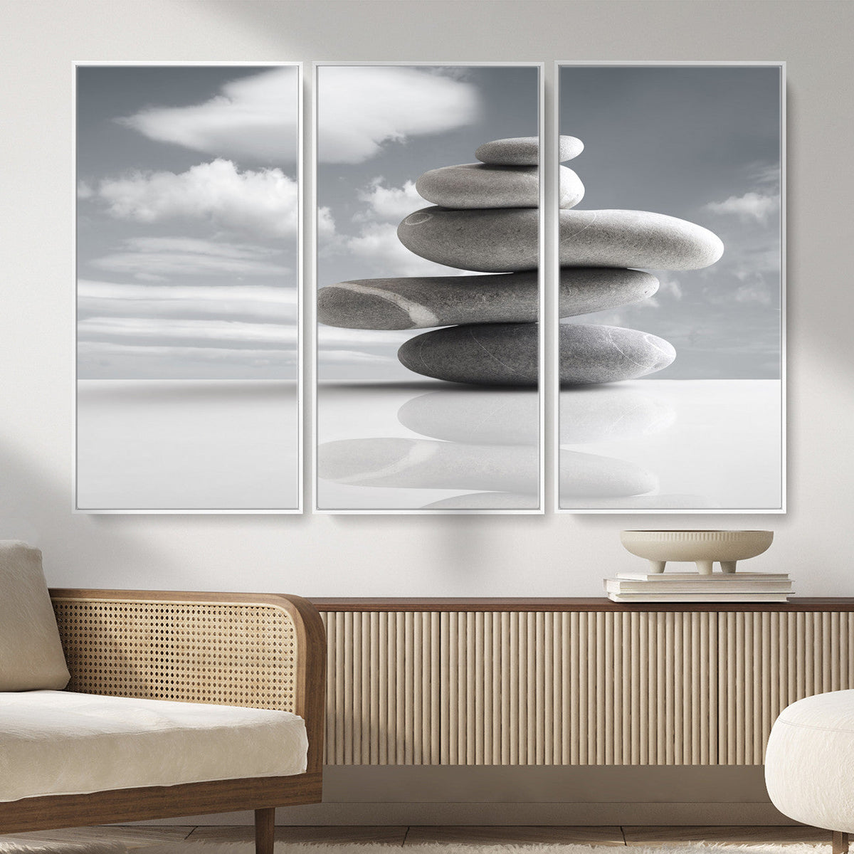 Zen Stone Wall Art Canvas Print, Balanced Rock Stack Framed