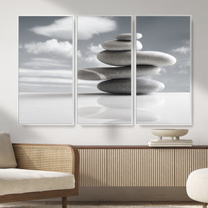 Zen Stone Wall Art Canvas Print, Balanced Rock Stack Framed