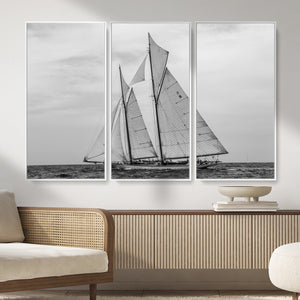 Vintage Sailboat Wall Art Canvas Print, Black and White