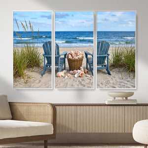 Large Beach Canvas Wall Art Coastal Adirondack Chairs Ocean
