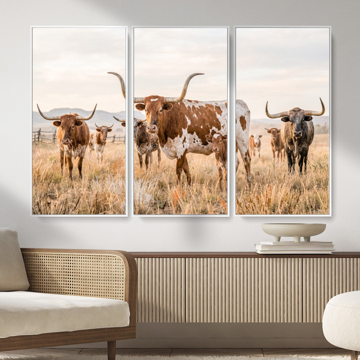 Texas Longhorn Canvas Wall Art, Rustic Farm Animal Photography Print, Farmhouse Country Decor, Western Ranch Art
