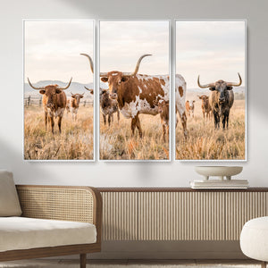 Texas Longhorn Canvas Wall Art, Rustic Farm Animal Photography Print, Farmhouse Country Decor, Western Ranch Art