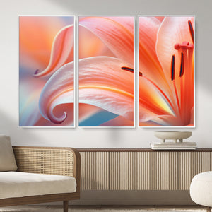 Peach Lily Canvas Wall Art, Coral Pink Flower Macro Photo Print, Botanical Bedroom Decor, Soft Floral Photography, Living Room Wall Art