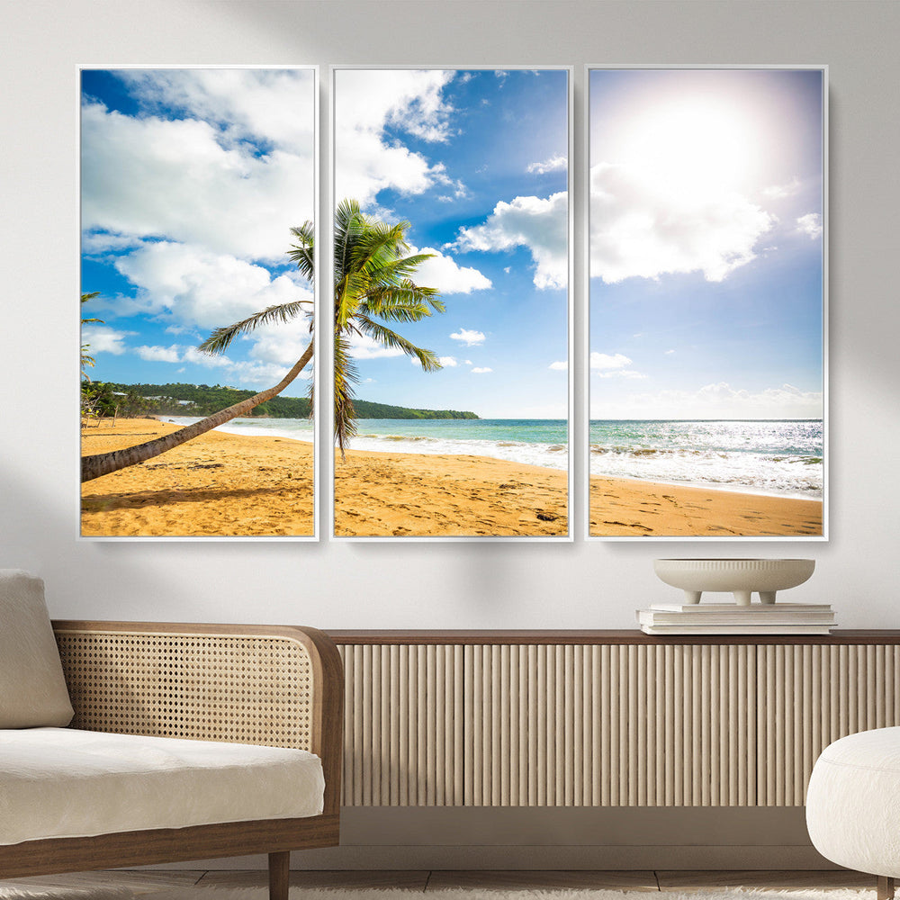 Tropical Beach Canvas Wall Art, Palm Tree Ocean Photo Print, Coastal Living Room Decor, Turquoise Sea Beach House Art, Summer Wall Art