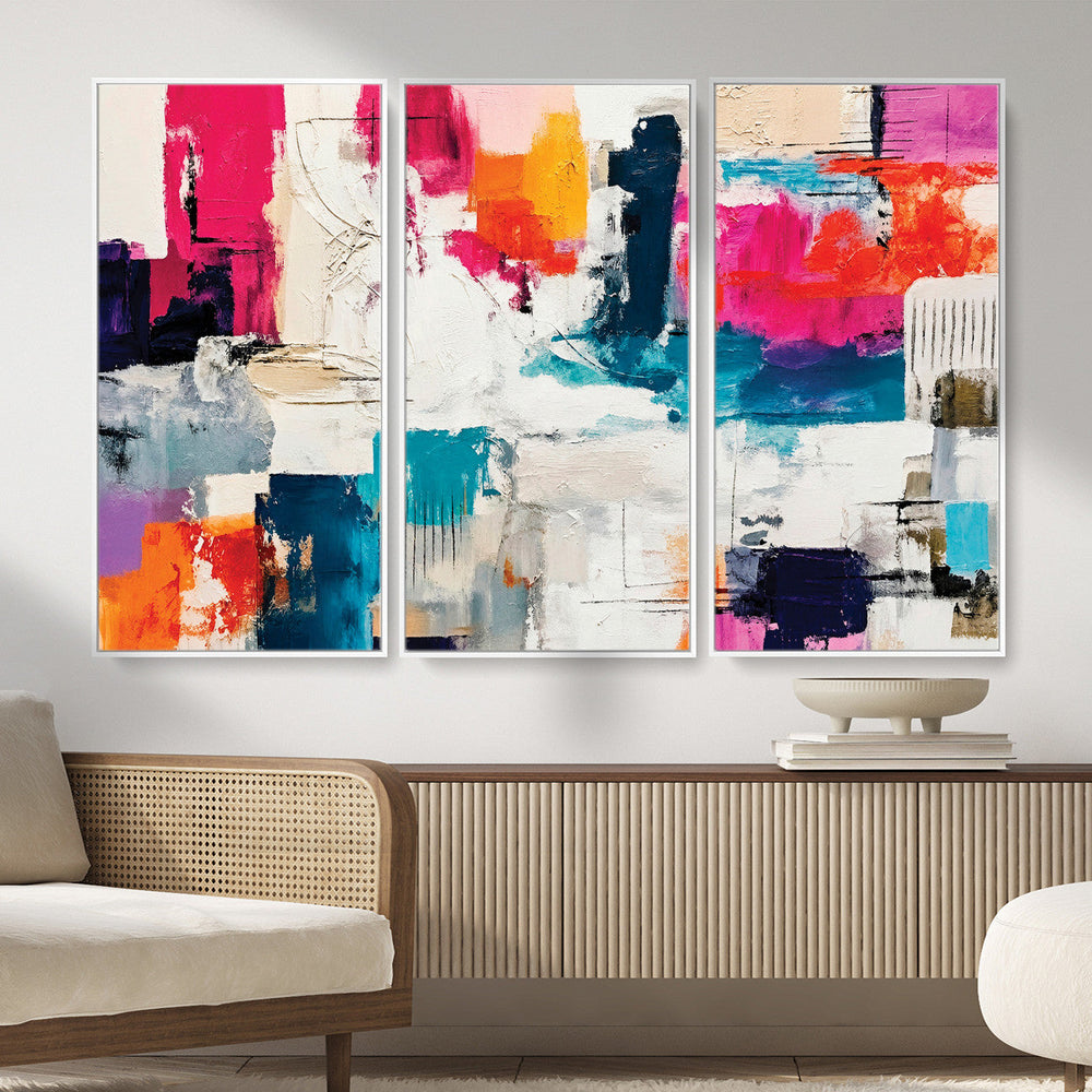 Blue Teal Abstract Canvas Wall Art, Modern Textured Painting Print, Navy Orange White Contemporary Art, Neutral Living Room Decor, Office Art