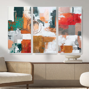 Blue Teal Abstract Canvas Wall Art, Modern Textured Painting Print, Navy Orange White Contemporary Art, Neutral Living Room Decor, Office Art