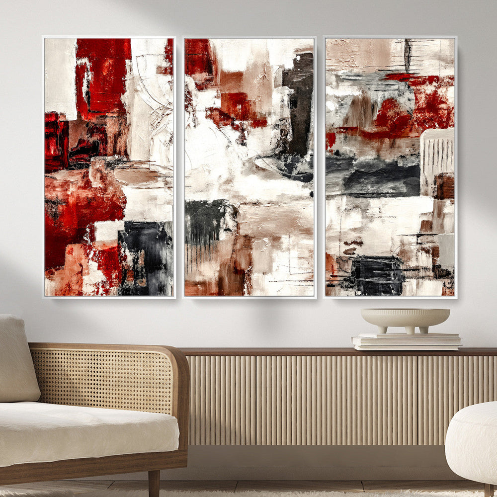 Blue Teal Abstract Canvas Wall Art, Modern Textured Painting Print, Navy Orange White Contemporary Art, Neutral Living Room Decor, Office Art