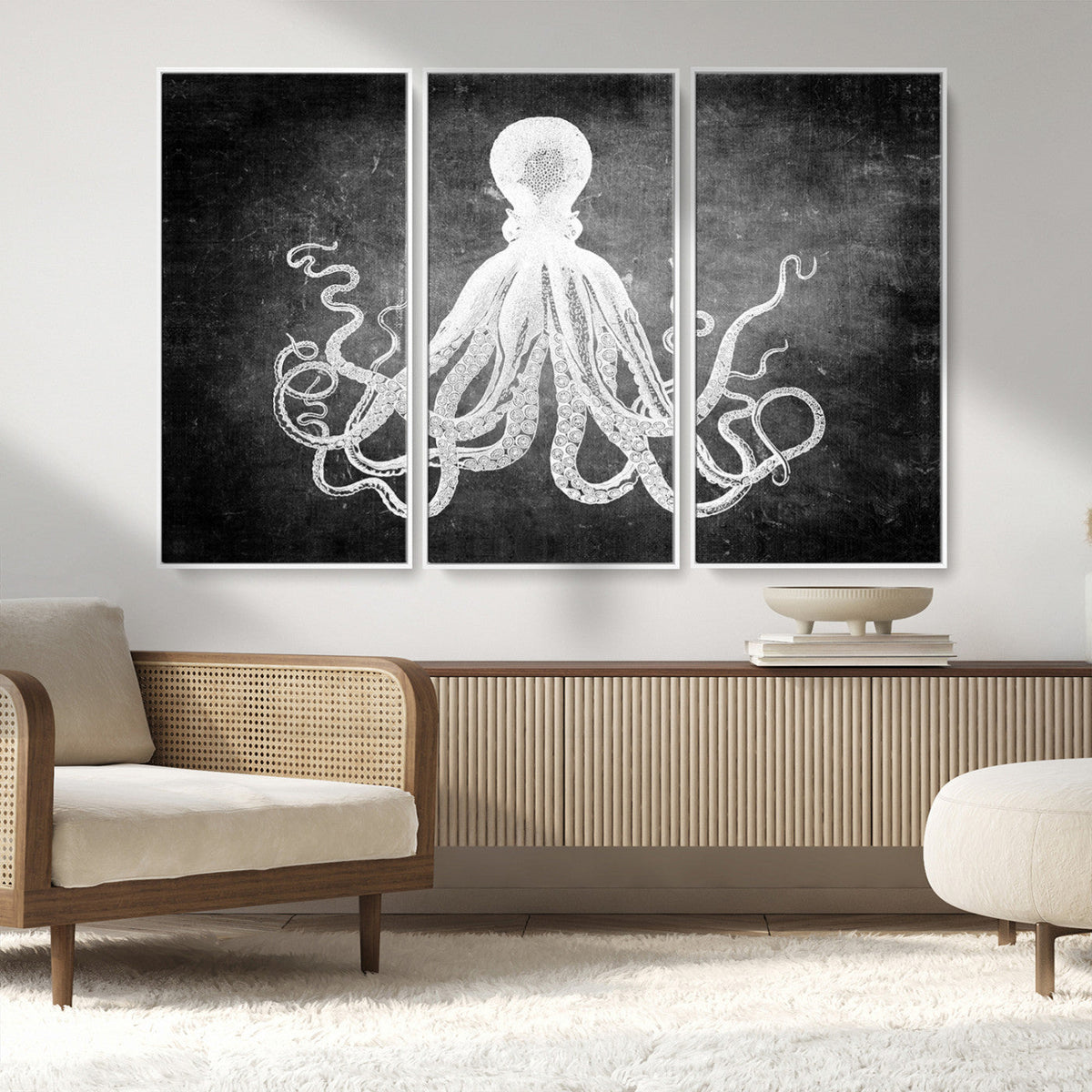 Black White Octopus Wall Art Canvas Print