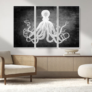Black White Octopus Wall Art Canvas Print