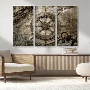 Wooden Ship Wheel Canvas Print, Multi Panel Canvas Wall Art