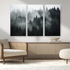Foggy Forest Wall Art Canvas Print | 3 Panel Large Misty