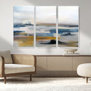 Abstract Landscape Wall Art Canvas | 3 Panel Modern Blue,