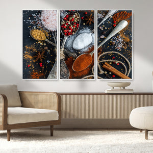 Spices and Seasonings Canvas Wall Art – Colorful Triptych
