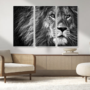 Black and White Lion Canvas Wall Art Print – Wildlife