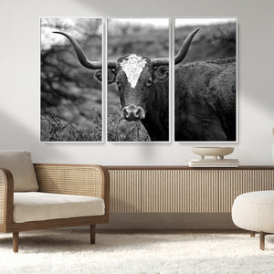 Western Home Wall Art Canvas Print, Framed Texas Longhorn