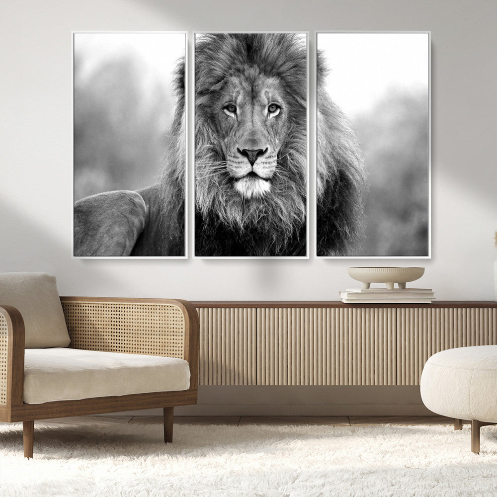 Black and White Lion Canvas Wall Art – Animal Print Artwork