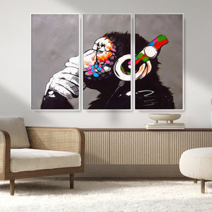Dj Monkey Listening to Music Wall Art Print | Banksy Monkey