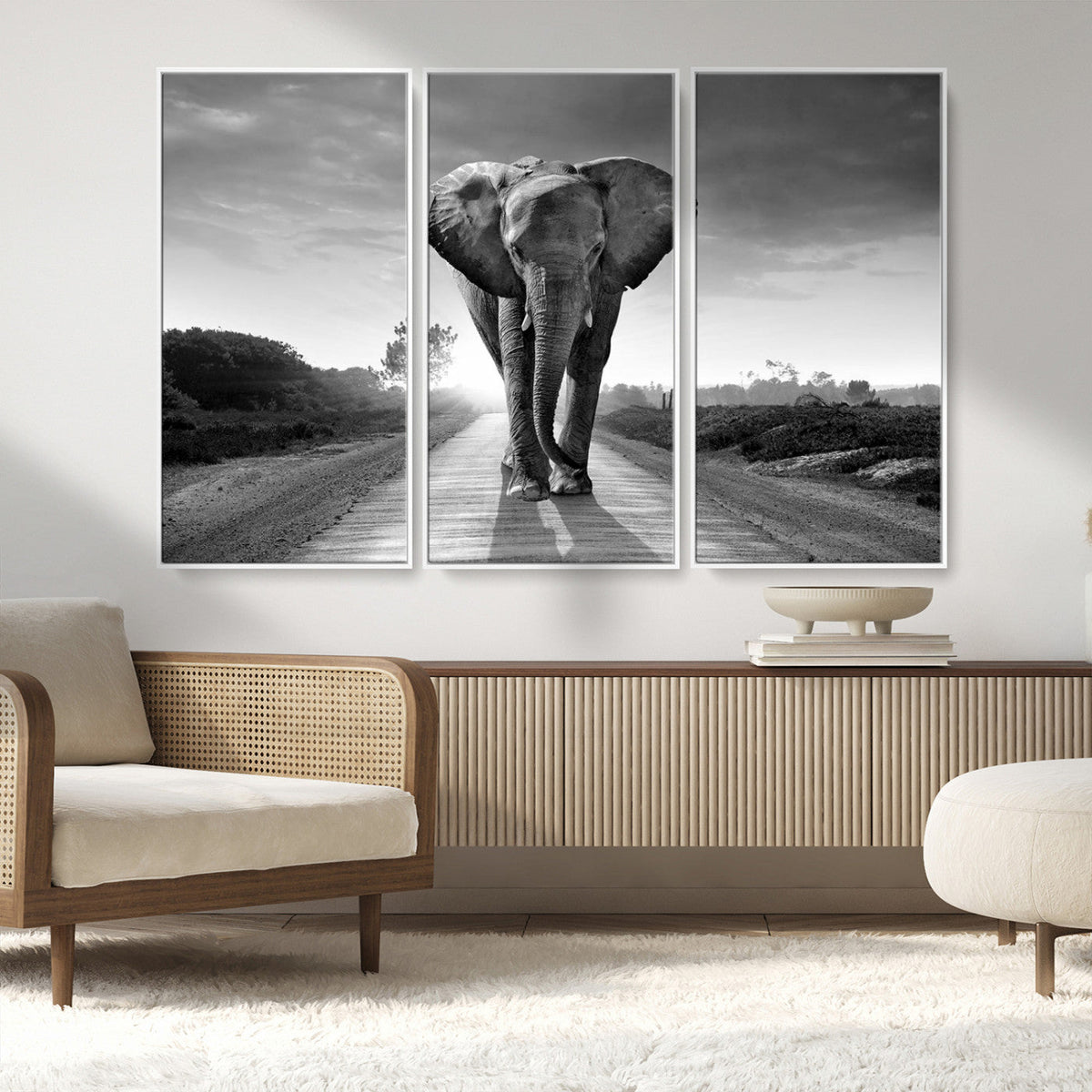 Black and White Elephant Wall Art Canvas Print
