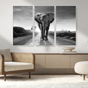 Black and White Elephant Wall Art Canvas Print