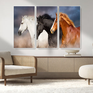 Animal Wall Art Three Horses Farmhouse Art Canvas, Framed