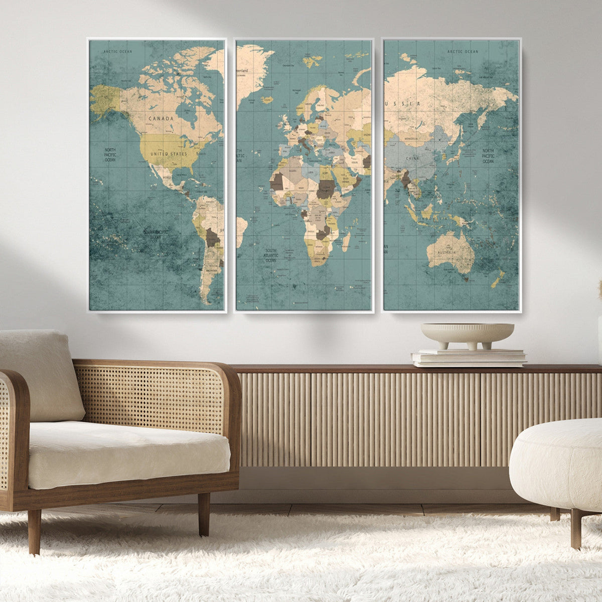 Classic World Map Canvas Print – Framed Vintage Map Wall