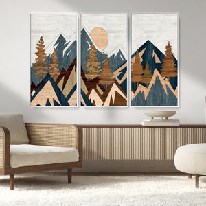 Abstract Wood Panel Effect Mountain Range Top Wall Art