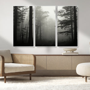 Misty Forest Wall Art Premium Canvas Print a Foggy and