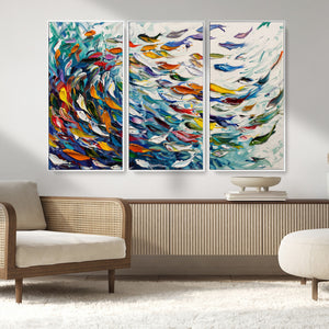 Modern Abstract Fish Shoal Wall Art Canvas Print, Colorful