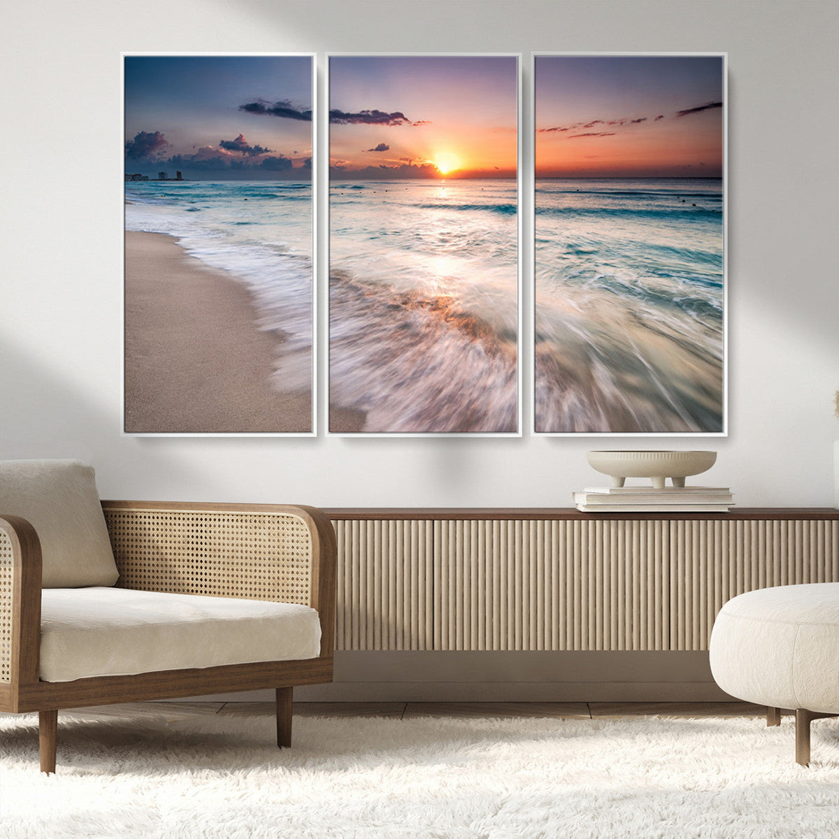 Sunset Beach Wall Art – Soothing Coastal Landscape, Ready to