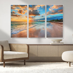 Serene Beach Sunset Wall Art | Coastal Ocean Canvas Print |