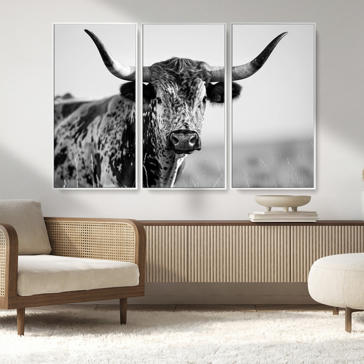 Texas Highland Cow Longhorn Canvas Print - Rustic Farmhouse