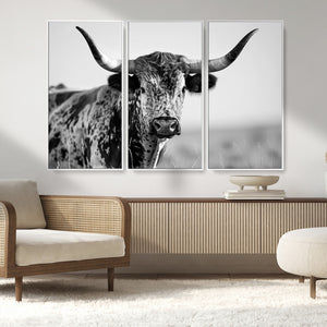 Texas Highland Cow Longhorn Canvas Print - Rustic Farmhouse