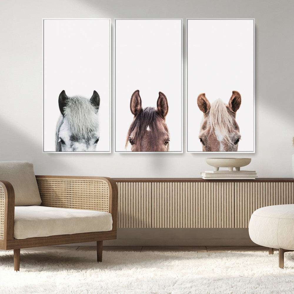 Horse Wall Art - Minimalist Horse Triptych Wall Art – Modern