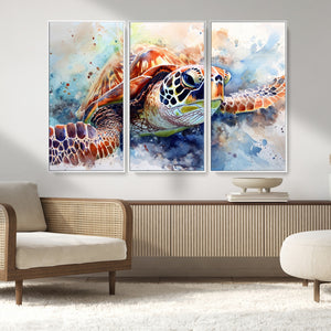 Watercolor Sea Turtle Wall Art Canvas Print - Vibrant Ocean