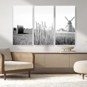 Vintage Farmhouse Black and White Triptych Wall Art – Giclee