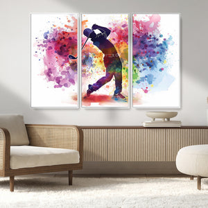 Colorful Golfer Swing Wall Art Canvas Print - Ready to Hang,
