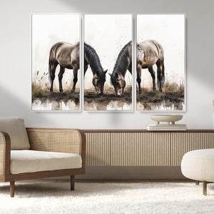 Chines Ink Style Horses Wall Art Canvas Print